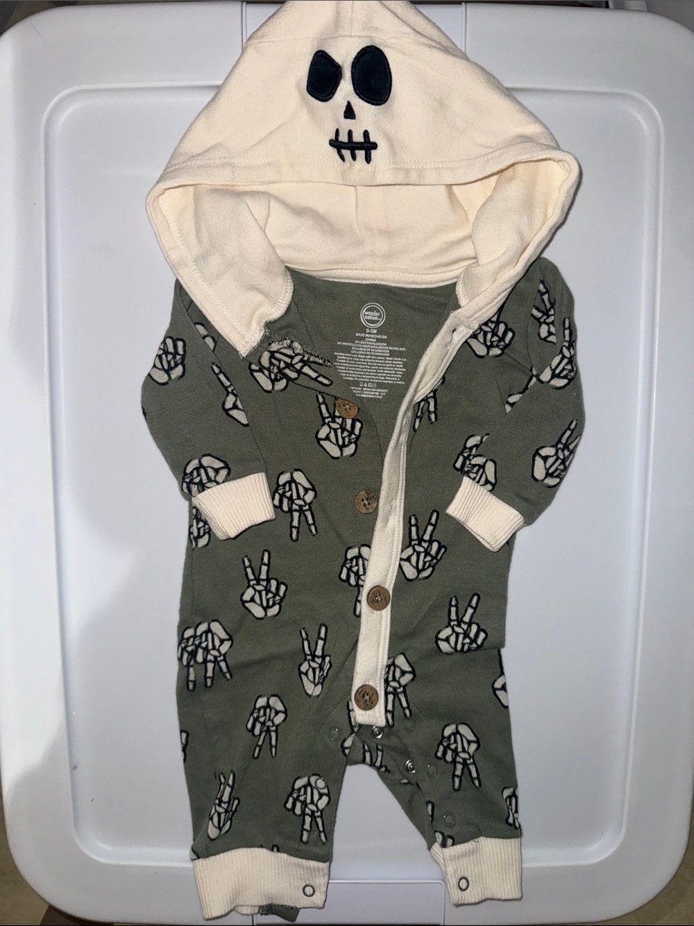 wonder nation Olive Green Skull Hooded One-Piece with Cream Trim